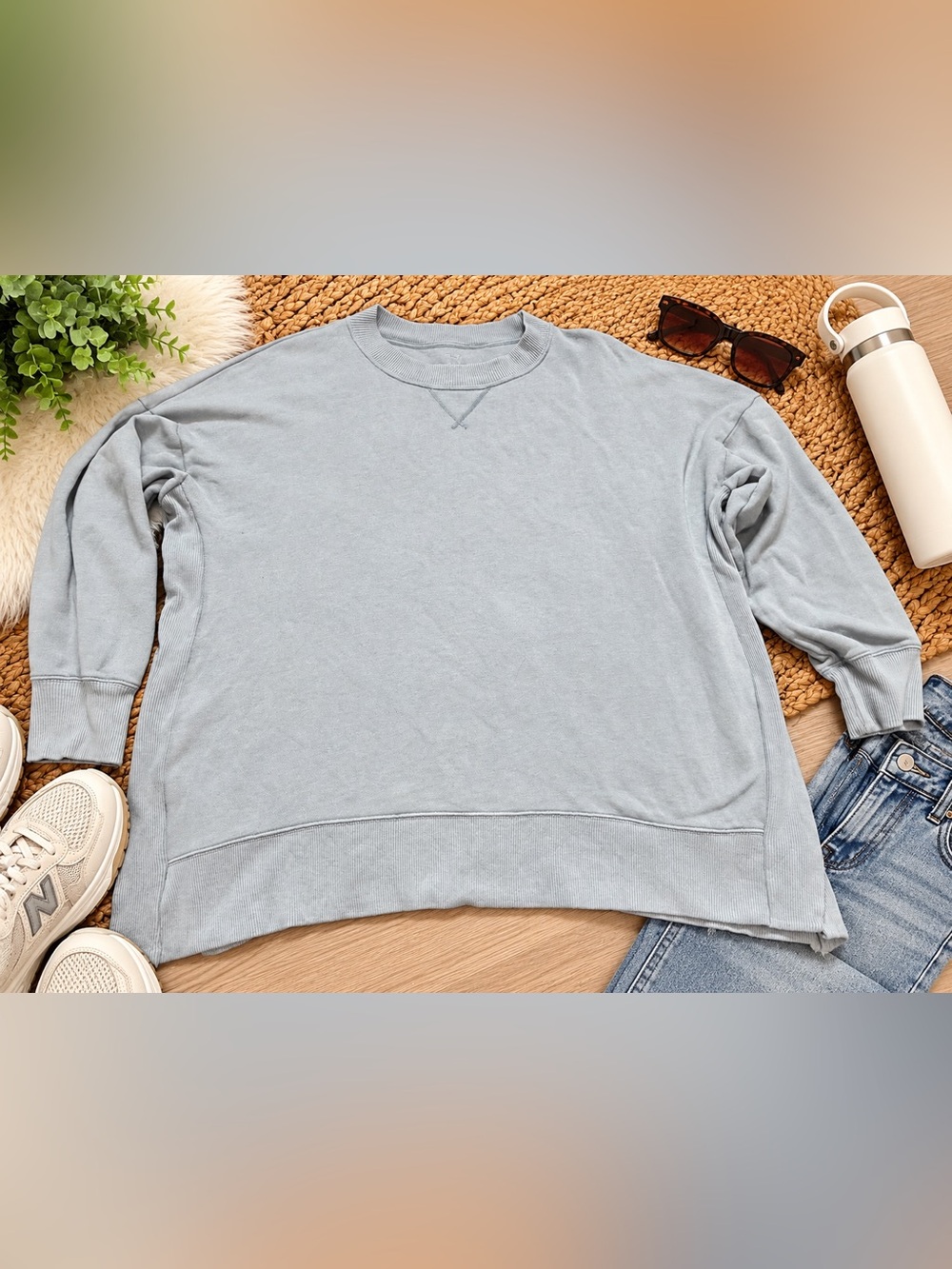 Aerie Women’s XXL Light Blue Oversized Crewneck Sweatshirt Relaxed Pullover